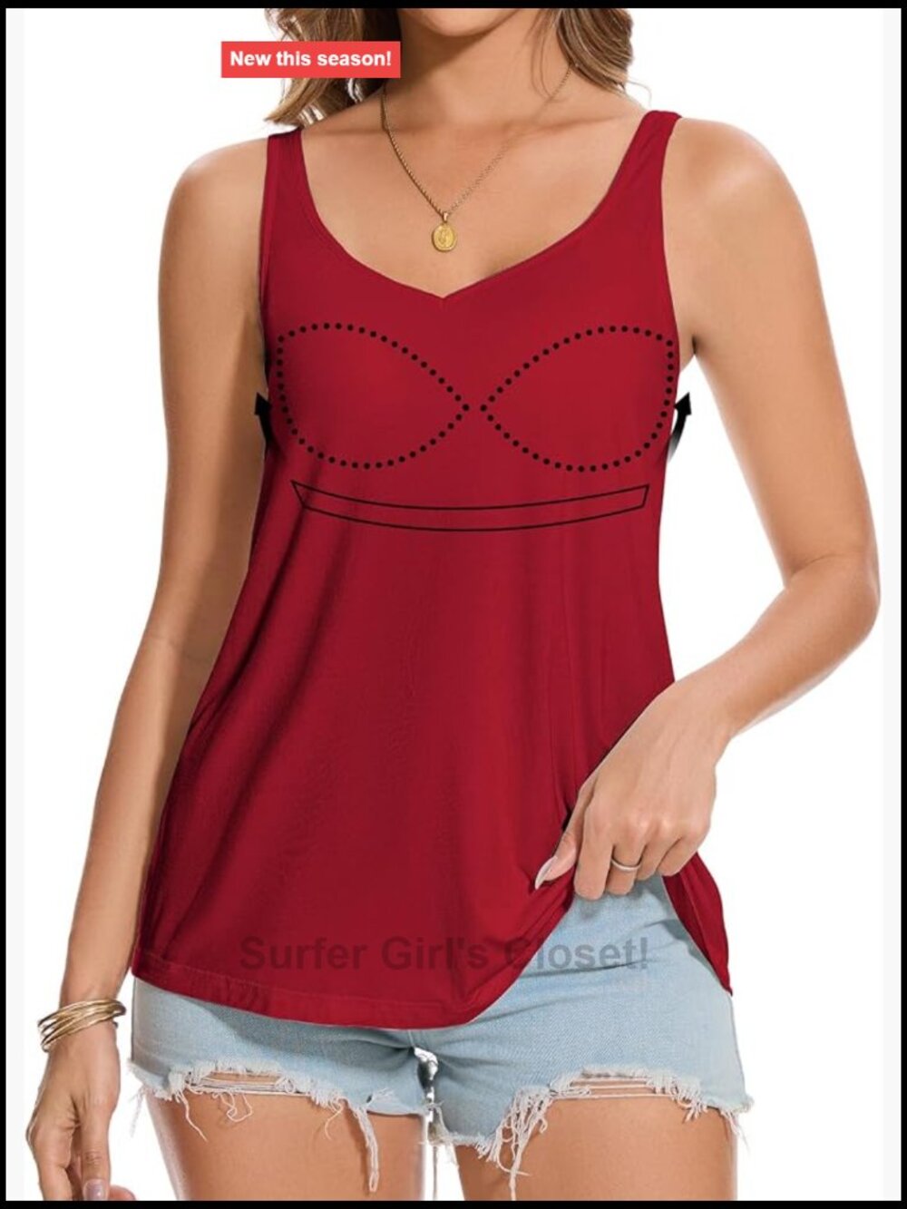 V Neck Tank Top with Built in Bra Wide Strap Flowy Loose Fit Summer